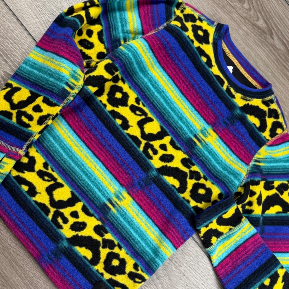 Burton Kids Fleece Base Layer Top DryRide Leopard Stripe Multicolor Size M 10/12